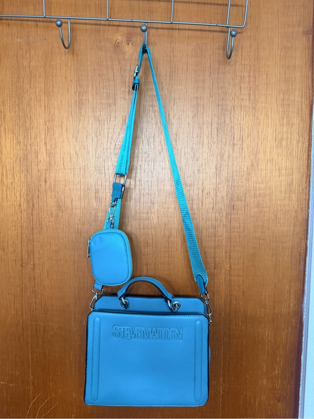 Steve Madden Turquoise Square Crossbody Bag with Detachable Pouch